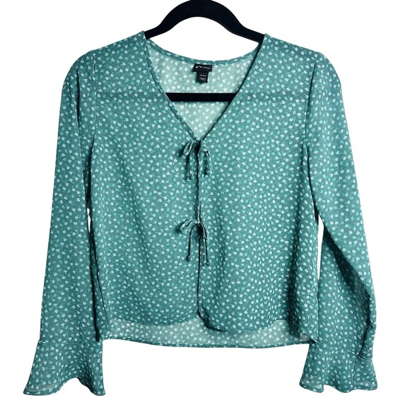 art class Other - Art Class Girls XL 14 Green Floral Tie Front Blouse Long Sleeve Bell Cuff Spring